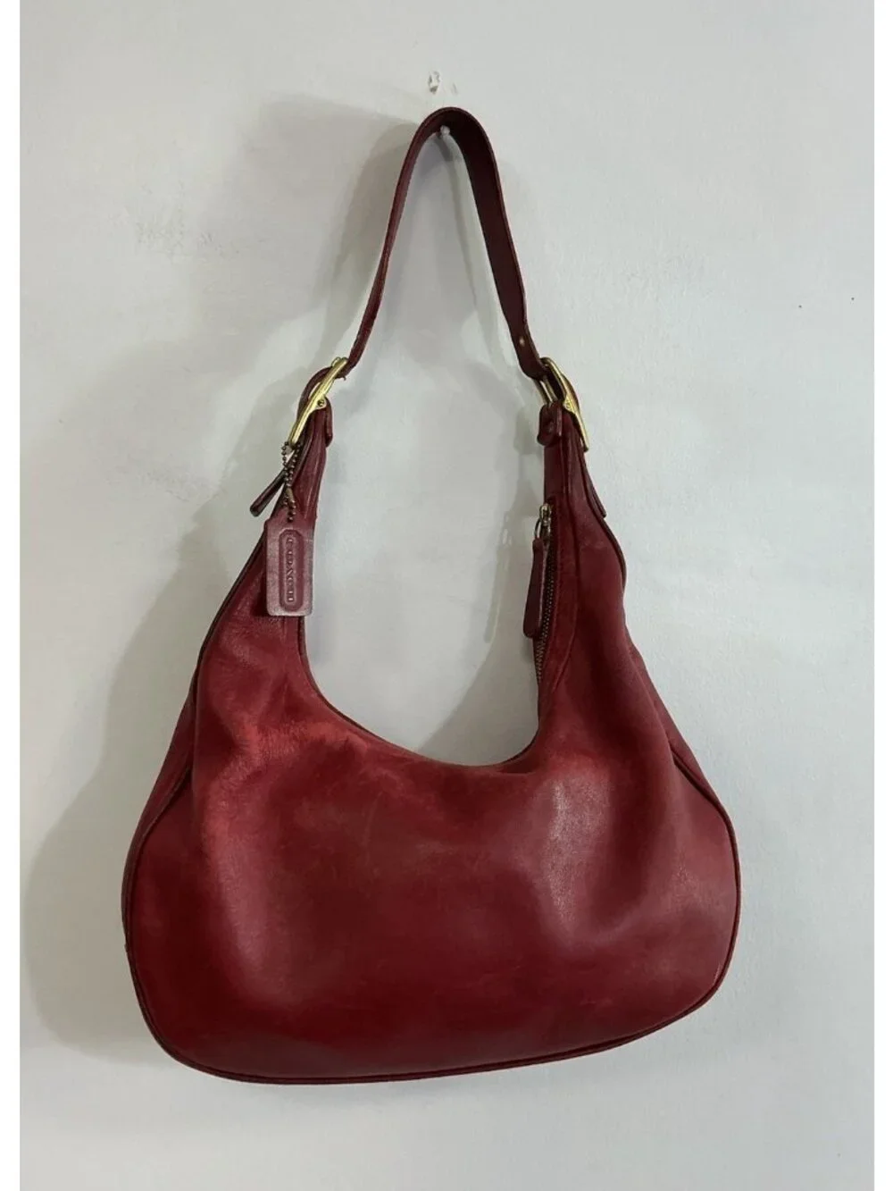 Coach Vintage Cherry Red Leather Zoe Hobo Bag Purse
